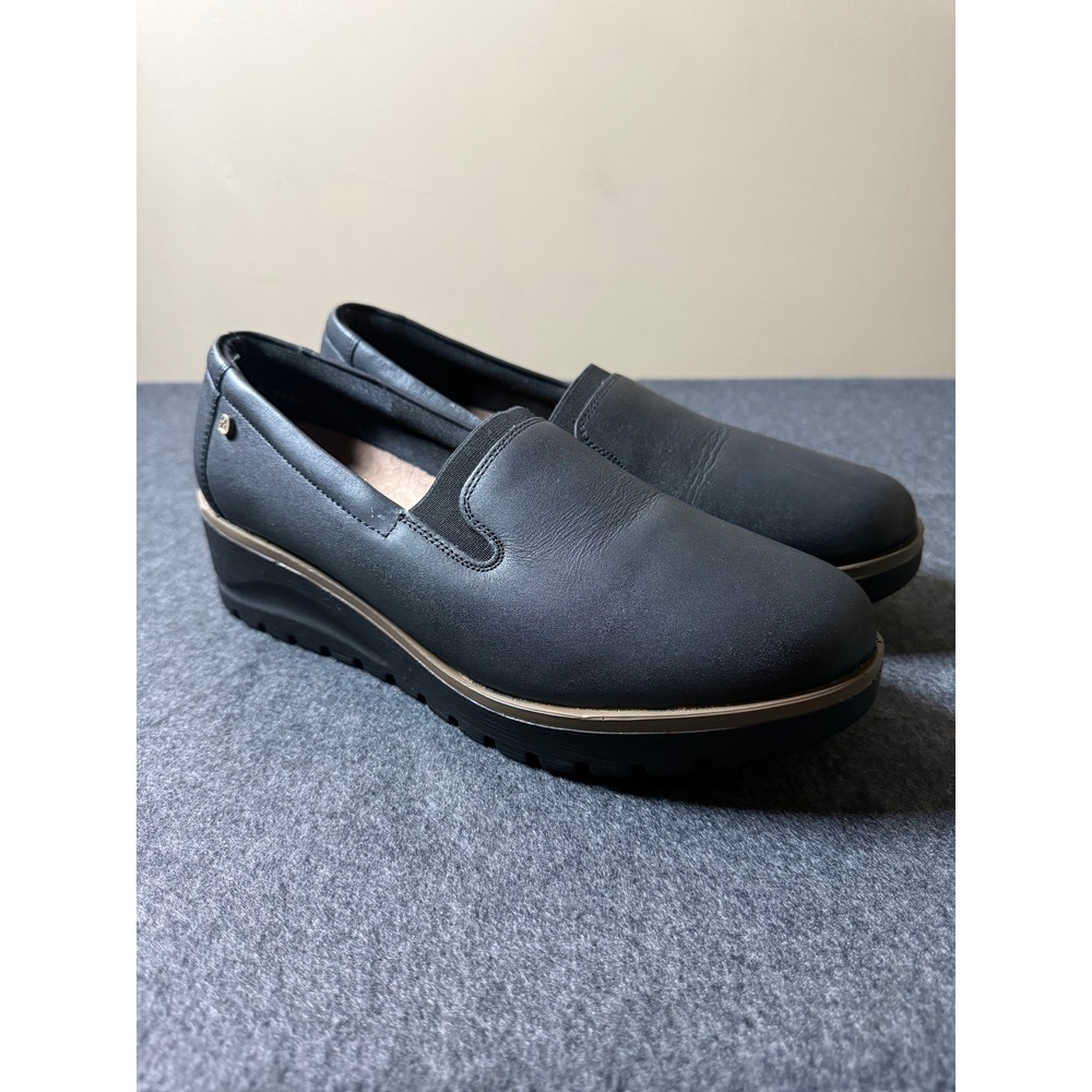 Andrea Comfort Womens Black Leather Slip On Wedge Loafers Shoes Size 9